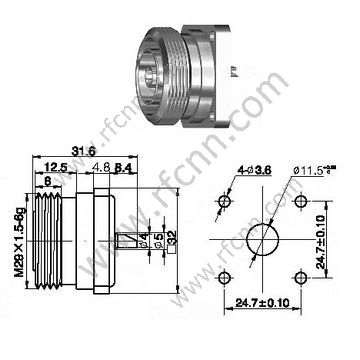 DIN 7/16 жіночий фланець Mount RF-роз'єм