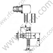 MMCX чоловічий обрізаний прямий кут для роз'єму RG178