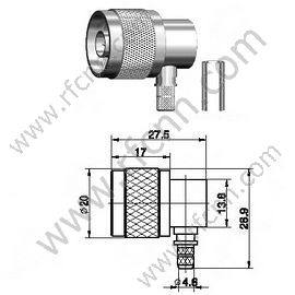 N Чоловічий правий кут для роз'єму RG58 RF