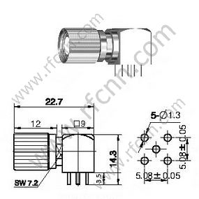 1.6 / 5.6 Чоловічий правий кут для роз'єму RF PCB